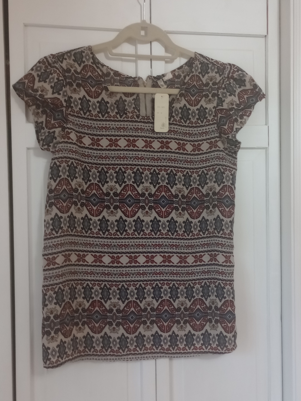 NWT Japna Boho Printed Cap-Sleeve Top Size M